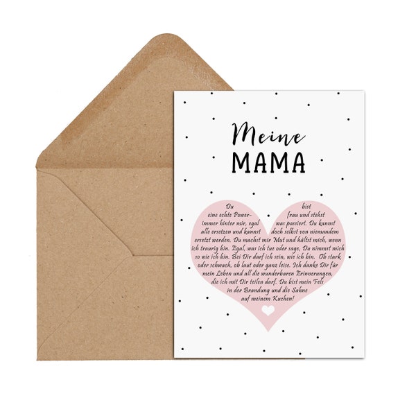 Postkarte MEINE MAMA Herzbotschaft inkl. Briefumschlag Muttertag Geschenk