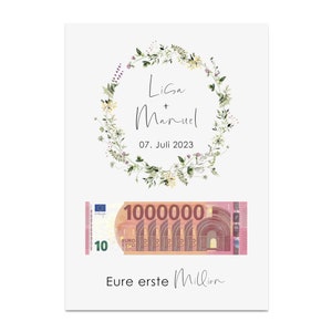 Poster Hochzeit ERSTE MILLION Geldgeschenk Hochzeit personalisierbar Bild 1