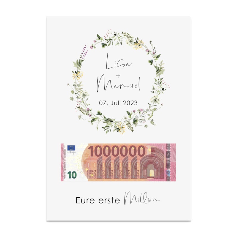 Poster Hochzeit ERSTE MILLION Geldgeschenk Hochzeit personalisierbar Bild 1