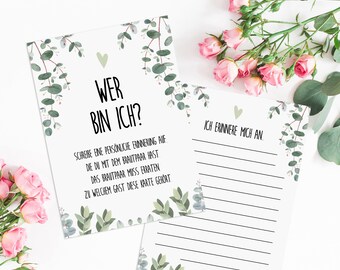 50 Cards Wedding Game Who am I? EUCALYPTUS, Wedding Games Guests Wedding Gift