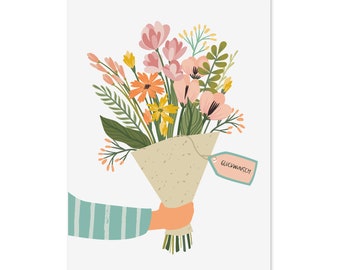 Carte anniversaire BOUQUET DE FLEURS félicitations cadeau anniversaire amis