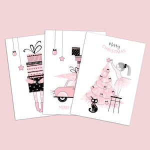 Christmas Card Set 3-Piece PINK, Christmas Cards Postcards Set Christmas Christmas Christmas Cards Set Greeting Cards Christmas Greeting Card image 1