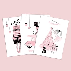 Weihnachtskarten Set 3-teilig ROSA, Weihnachtskarten Postkarten Set Weihnachten Weihnachhtskarten Set Grußkarten Weihnachten Grußkarte