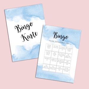 50 bingokaarten "Aquarel BLAUW", bruiloftsspelen gasten, bingo bruiloft, bruiloftsspel Duits, bruiloft bingo, bruiloftsgast cadeau