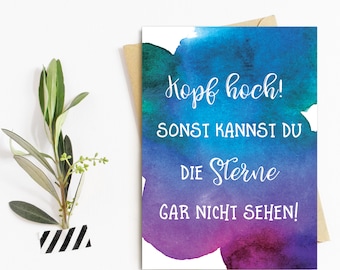 Postkarte Spruch "Kopf hoch" Motivationskarte Mutmacher Karte, Postkarte Sprüche Postkarten Motivation, Sprüche Karte, Motivationskarten