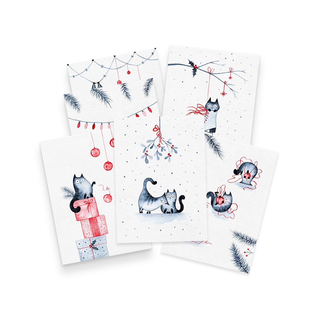 Christmas Card Set CATS 6-piece Set Christmas Cards Cat Christmas - Etsy