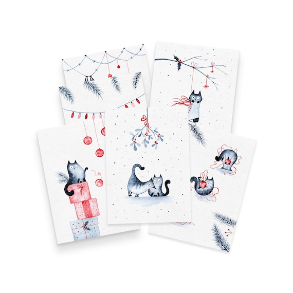 Weihnachtskarten Set Mit Katzenmotiv – 3 Klappkarten Inkl. Umschlägen, DIN A6, Made In Germany