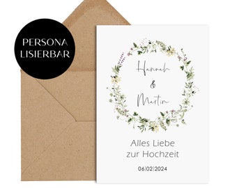 Karte zur Hochzeit PERSONALISIERBAR inkl. Umschlag Geschenk Hochzeit personalisierte Hochzeitskarte