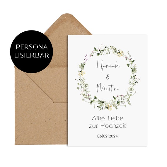 Karte zur Hochzeit PERSONALISIERBAR inkl. Umschlag Geschenk Hochzeit personalisierte Hochzeitskarte