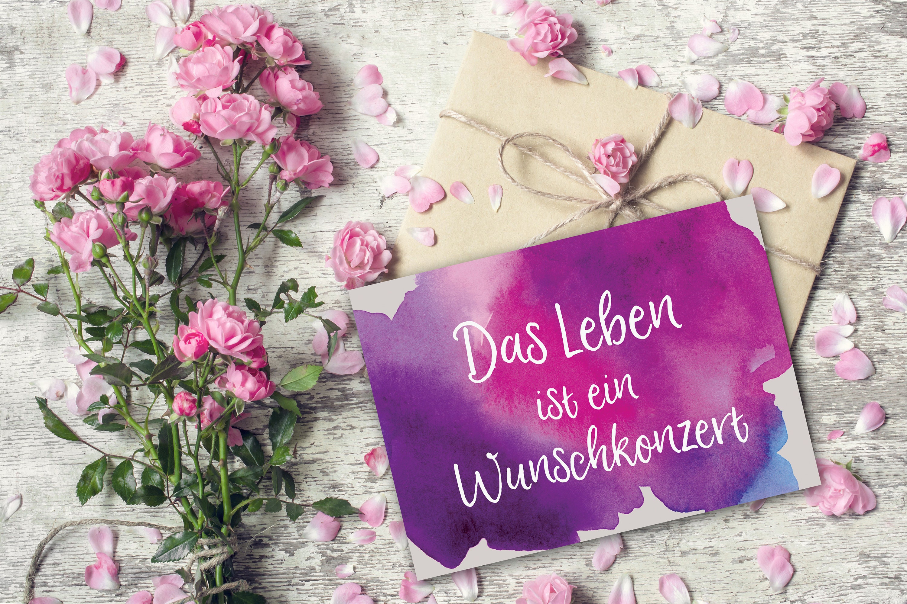 Postkarte Spruch "Das Leben ist ein Wunschkonzert", Postkarte Sprüche