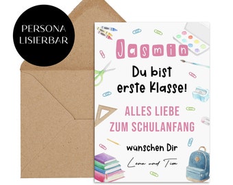 Postkarte Schulanfang ERSTE KLASSE Name PERSONALISIERBAR Geschenk Einschulung