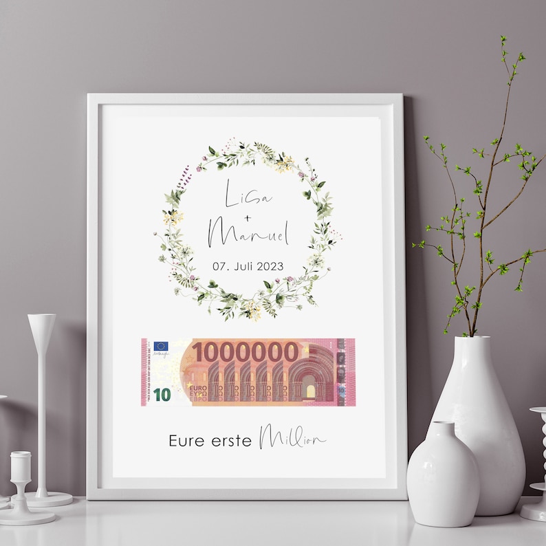 Poster Hochzeit ERSTE MILLION Geldgeschenk Hochzeit personalisierbar Bild 4