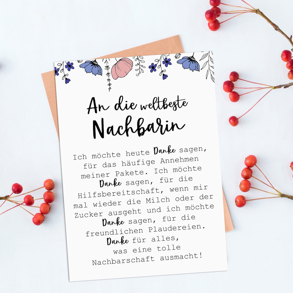 Postkarte weltbeste Nachbarin inkl. Briefumschlag Danke Karte Etsy.de