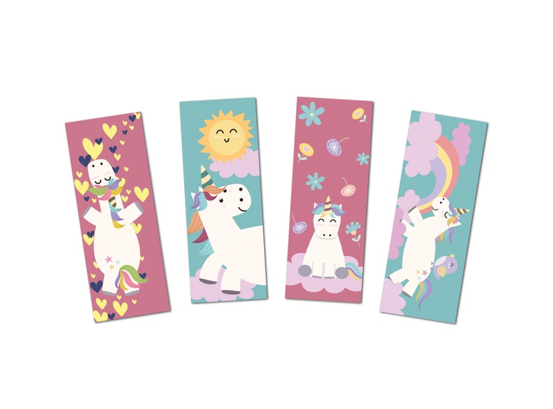Lesezeichen Einhorn 4er Set, Lesezeichen Papier, Einschulung Geschenk ...