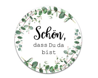 50 Sticker Schön, dass Du da bist EUCALYPTUS Hochzeit Gastgeschenk Aufkleber, vintage Hochzeitsdeko Etiketten