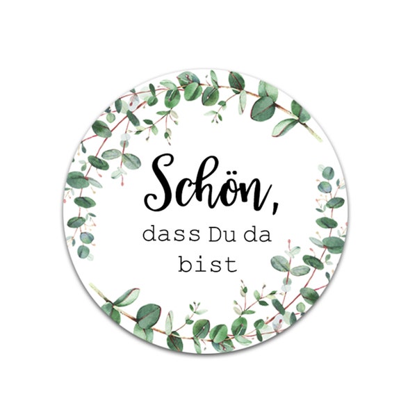 50 Sticker Schön, dass Du da bist EUCALYPTUS Hochzeit Gastgeschenk Aufkleber, vintage Hochzeitsdeko Etiketten