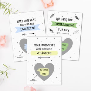 3 x Rubbelkarten "Überraschung" bunt inkl. 3 Umschläge, Trauzeugin Geschenk, Du wirst Oma, Du wirst Papa, Rubbelkarte Trauzeugin