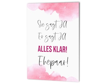 Glückwunschkarte Hochzeit "Sie sagt JA Er sagt JA" Grußkarte Hochzeit Postkarte Hochzeitsgeschenk Geschenk