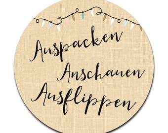 25 Sticker "Auspacken, Anschauen, Ausflippen" Geschenkaufkleber Etiketten Sticker Set selbstklebend Geschenkverpackung