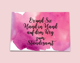 Congratulations card wedding saying "Hand in Hand" WATERCOLOR greeting card with saying and envelope, postcard sayings, wedding gift