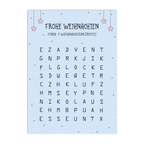 Postkarte Weihnachten WORTSUCHE BLAU Rätsel Weihnachtskarte