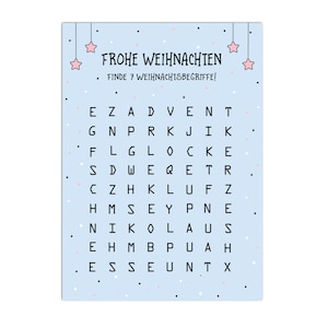 Postcard Christmas WORD SEARCH BLUE Puzzle Christmas Card image 1