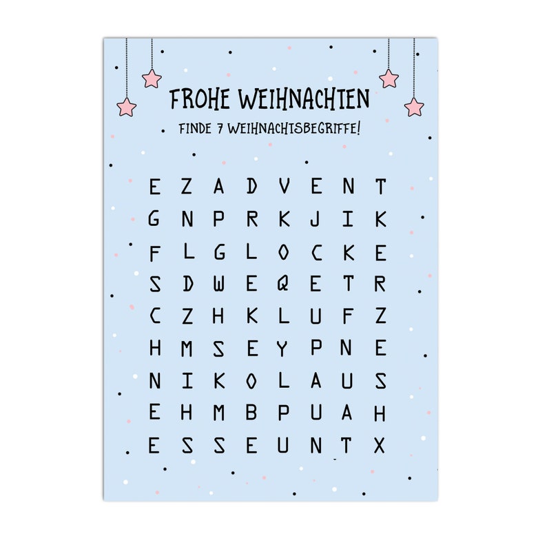 Postcard Christmas WORD SEARCH BLUE Puzzle Christmas Card image 1
