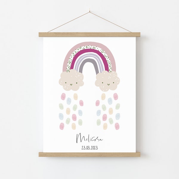 Guest poster BAPTISM RAINBOW personalized with name as a gift for a baptism FINGERPRINT