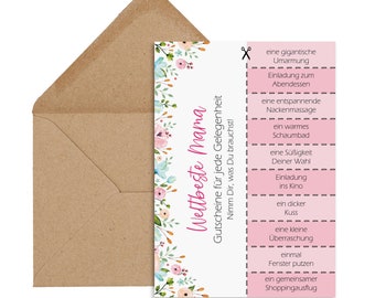 Mother's Day Card VOUCHERS Mom Postcard Mother's Day Gift
