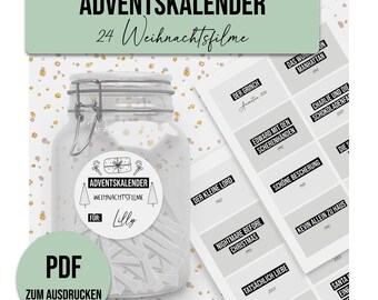 Adventskalender WEIHNACHTSFILME Adventskalender zum Ausdrucken digitale Datei DOWNLOAD