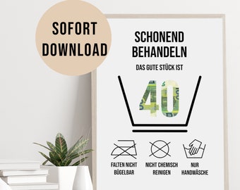 Poster GELDGESCHENK Geburtstag 40 Waschanleitung DOWNLOAD