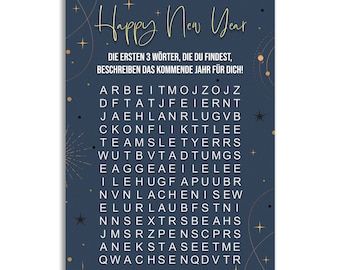 Postkarte SILVESTER Wortsuche Frohes neues Jahr Postkarte Happy new year