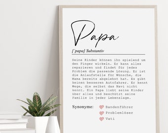 Affiche PAPA définition personnalisée avec prénom en cadeau pour la fête des pères ou pour le futur papa