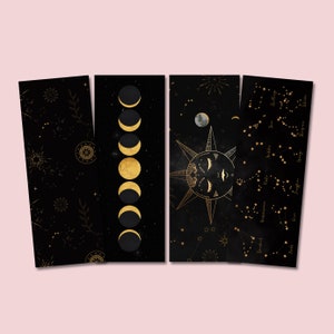 Set segnalibri ASTROLOGIA, 4 segnalibri luna e stelle regalo fidanzata, regalo moglie, segnalibro in carta