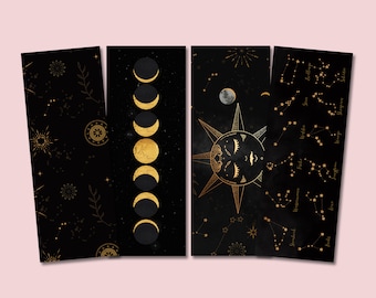 Lesezeichen Set ASTROLOGIE, 4 Lesezeichen Mond und Sterne Geschenk Freundin, Geschenk Frau, Lesezeichen Papier