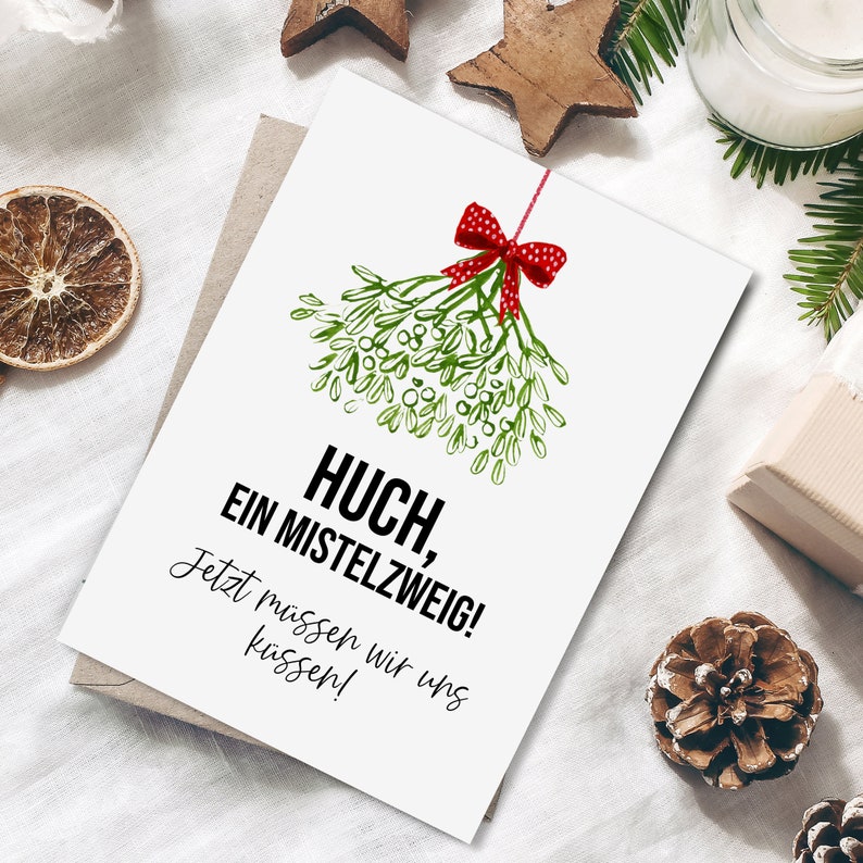 Weihnachtskarte MISTELZWEIG Postkarte Weihnachten lustig Spruch Bild 2