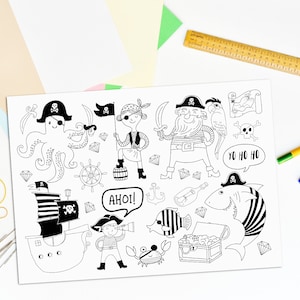 Placemat for coloring PIRATES 10 pieces Children&#39;s birthday party gift Games for children&#39;s birthdays