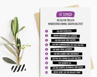 Postcard 10 Things SELF-LOVE Postcard Friendship Motivation