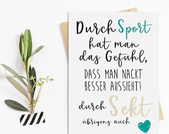 Postkarte NACKT besser aussehen SEKT Postkarte Motivationskarte lustig Sprüche Postkarte Sekt Geschenk Mädelsabend