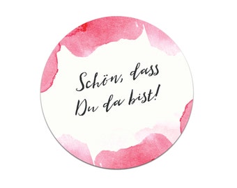 50 Sticker Aquarell rosa "Schön, dass Du da bist!", Hochzeit Gastgeschenk Aufkleber