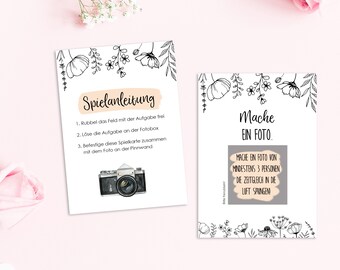 50 Fotoaufgaben Hochzeit zum Rubbeln FLOWERS Rubbelkarten