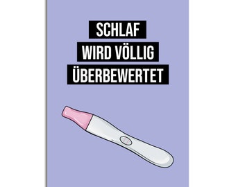 Postcard announcing pregnancy SLEEP IS OVERRATED You are going to be grandparents
