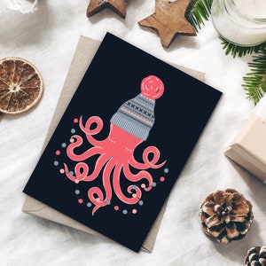 Weihnachtskarte Kraken, Postkarte Weihnachten Weihnachhtskarten Weihnachtsgeschenke Weihnachtsdeko Grußkarten Weihnachten Bild 1