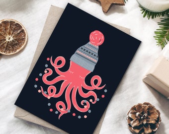 Tarjeta de Navidad "Kraken", postal Navidad Tarjetas de Navidad Regalos de Navidad Decoraciones navideñas Tarjetas de felicitación Navidad