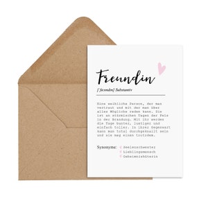 Postcard GIRLFRIEND Definition incl. Envelope Best Friend Gift