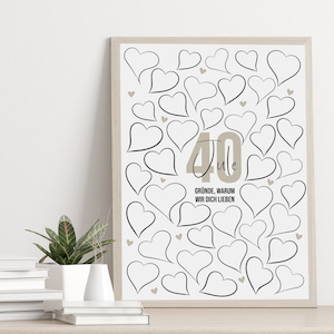 Poster 40 GRÜNDE warum wir Dich lieben personalisiert mit Namen Geschenk 40. Geburtstag