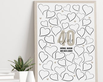 Poster 40 REASONS why we love you personalized with name gift 40th birthday