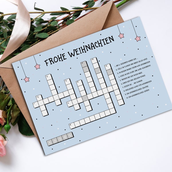 Weihnachtskarte KREUZWORTRÄTSEL Postkarte Weihnachten Grußkarte Weihnachtskarten lustig