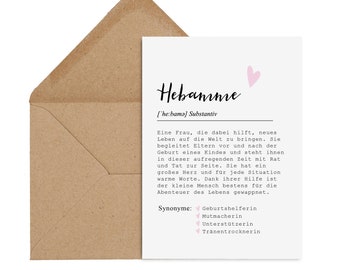 Postcard MIDWIFE Definition incl. envelope Midwife Gift