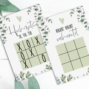 Jeu de TIC TAC TOE de mariage Jeux d'eucalyptus pour les invités du mariage Jeu de mariage 50 cartes